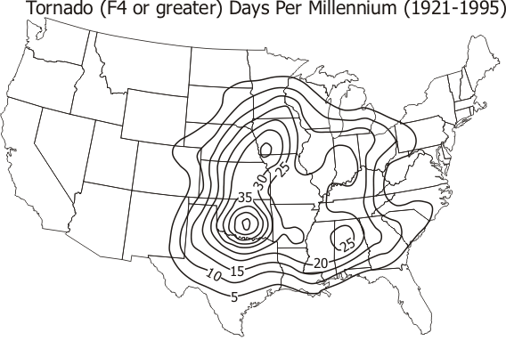 F4 Tornado Days per Millenium Map